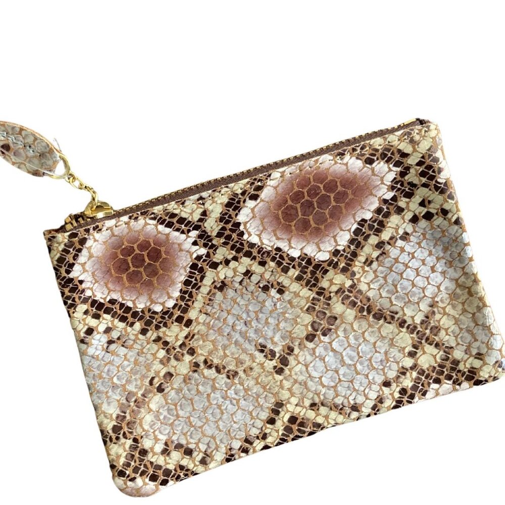 NWT M. Andonìa Brown Snake Leather Coin Pouch Bag Purse